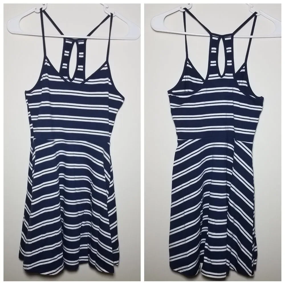 EUC|Blue Striped Racerback Skater Dress, SMALL